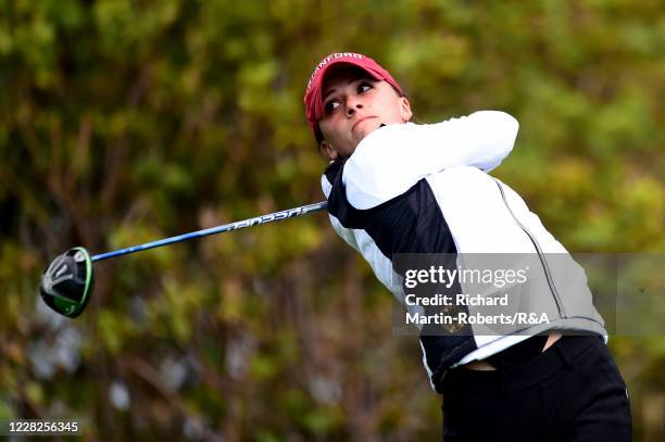 Aline Krauter of Germany tees off during the Final on Day Five of The Women's Amateur Championship at The West Lancashire Golf Club on August 29,...