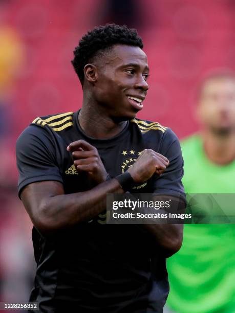 Quincy Promes of Ajax celebrates 1-0 during the Club Friendly match between Hertha BSC v PSV at the Olympiapark Hanns Braun on August 29, 2020 in...