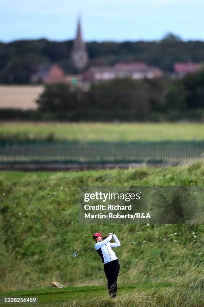 Aline Krauter of Germany tees off during the Final on Day Five of The Women's Amateur Championship at The West Lancashire Golf Club on August 29,...