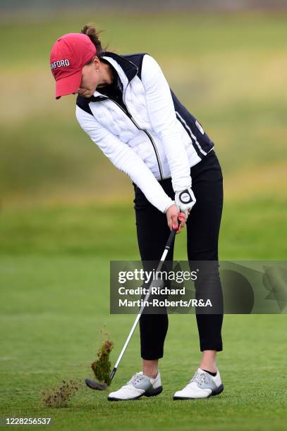 Aline Krauter of Germany hits an approach shot during the Final on Day Five of The Women's Amateur Championship at The West Lancashire Golf Club on...