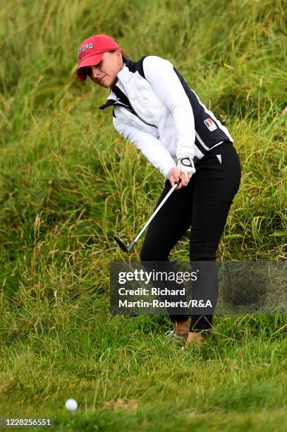Aline Krauter of Germany hits an approach shot during the Final on Day Five of The Women's Amateur Championship at The West Lancashire Golf Club on...