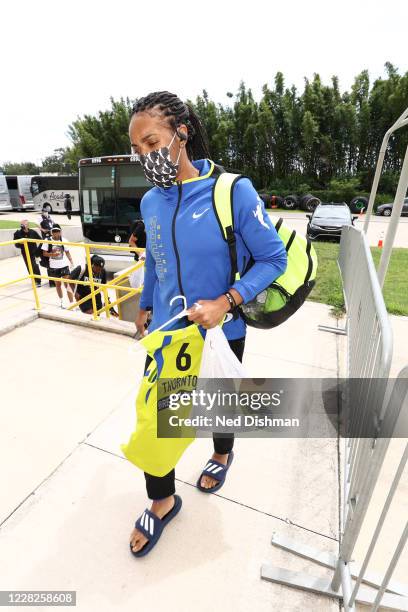 Kayla Thornton of the Dallas Wings arrives prior to a game against the Indiana Fever on August 29, 2020 at Feld Entertainment Center in Palmetto,...