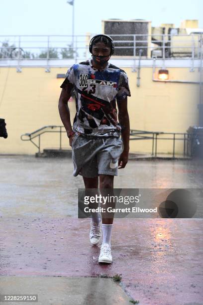 Bruno Caboclo of the Houston Rockets arrives against the Oklahoma City Thunder for Game five of the first round of the 2020 Playoffs as part of the...