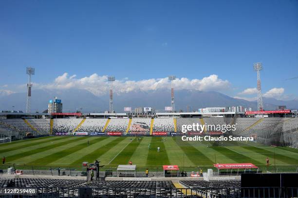 General view of Monumental Stadium with no fans during a match been Colo-Colo and Santiago Wanderers as part of Campeonato Nacional 2020 at Estadio...