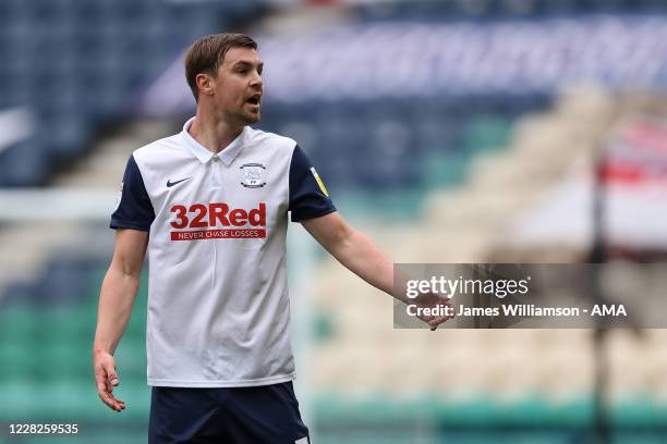 Paul Huntington of Preston North End during the Carabao Cup First Round match between Preston North End snd Mansfield Town at Deepdale on August 29,...