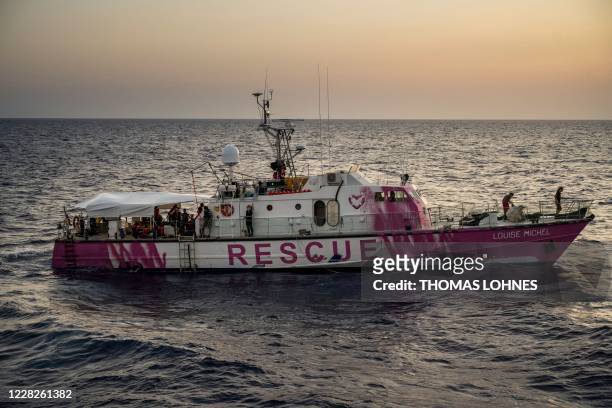 The rescue ship funded by British street artist Banksy "Louise Michel" is pictured after a rescue operation by crew members of civil sea rescue ship...