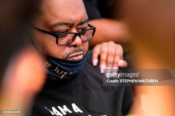 Jacob Blake Sr., father of Jacob Blake, looks on during a rally against racism and police brutality in Kenosha, Wisconsin, on August 29, 2020. -...