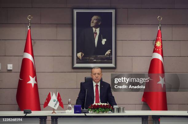 Tayyip Turkish President Recep Tayyip Erdogan poses for a photo during... News ...