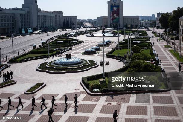 Riot police get ready to disperse an anti-government rally on August 30, 2020 in Minsk, Belarus. There have been near daily demonstrations after the...