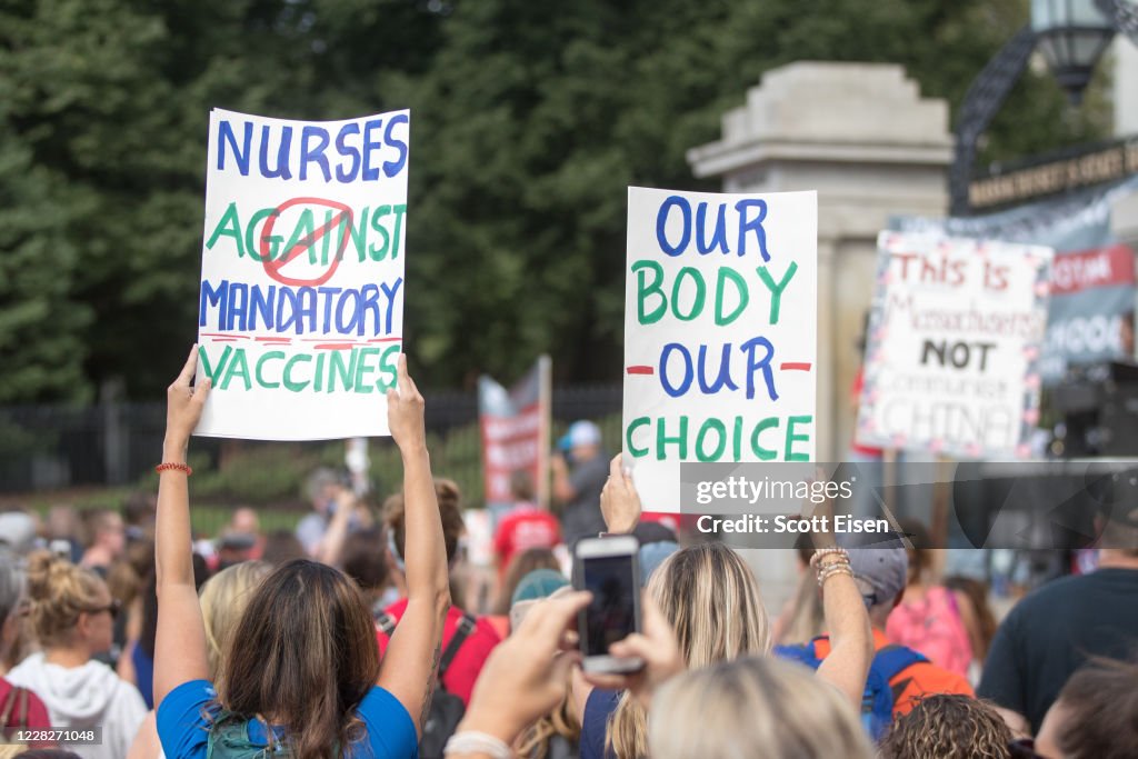 Anti-Vaccine Activists Protest In Front Of Massachusetts State House