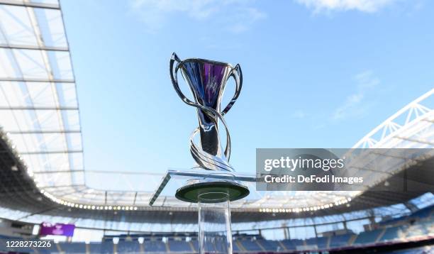 Trophy of the UEFA Women's Champions League prior to the UEFA Women's Champions League Final between VfL Wolfsburg Women's and Olympique Lyonnais at...