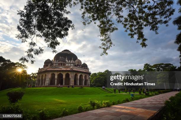 The tomb of Muhammad Shah on a cloudy day at Lodhi Garden, on August 30, 2020 in New Delhi, India.