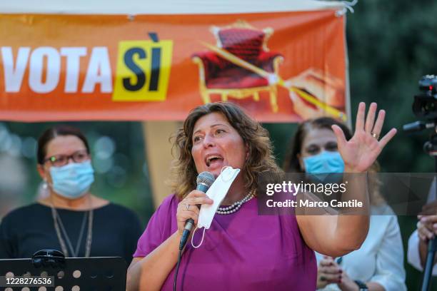 The candidate in the regional elections of Campania for the 5 Star Movement, Valeria Ciarambino, during a rally to support the Yes to the next...