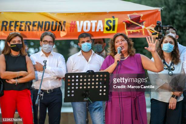 The candidate in the regional elections of Campania for the 5 Star Movement, Valeria Ciarambino, during a rally to support the Yes to the next...