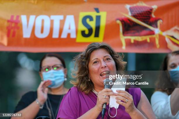 The candidate in the regional elections of Campania for the 5 Star Movement, Valeria Ciarambino, during a rally to support the Yes to the next...