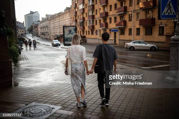 Natasha and Andrei after the third Sunday of mass anti-government protests on August 30, 2020 in Minsk, Belarus. There have been daily protests since...