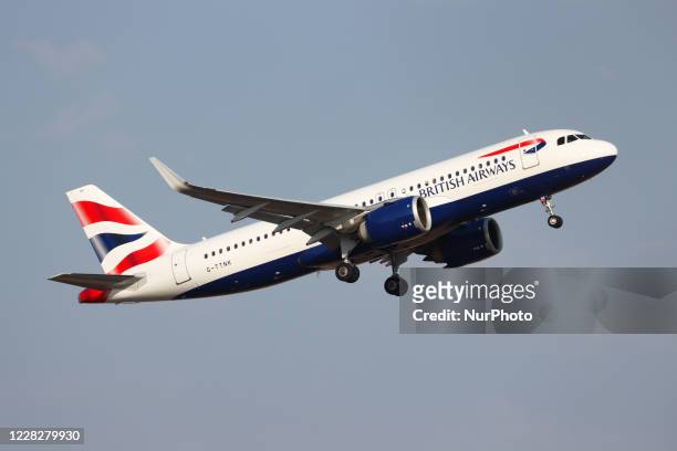 British Airways Airbus A320neo aircraft as seen during takeoff, departing from the Greek capital, Athens International Airport ATH LGAV. The Airbus...