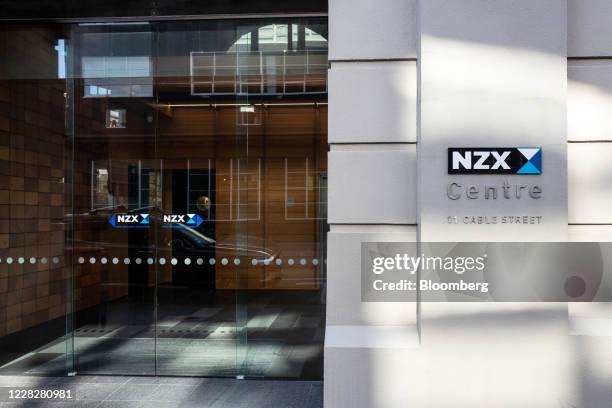 The NZX Ltd. Logo is displayed at the entrance to the New Zealand Stock Exchange building in Wellington, New Zealand, on Monday, Aug. 31, 2020. New...