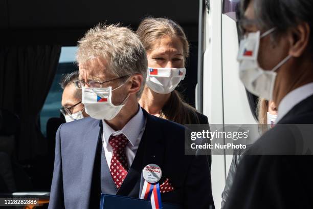Czech Senat President Milos Vystrcil coming out of the transport vehicle at his arrival at the National Chengchi University in Taipei, Taiwan, on...