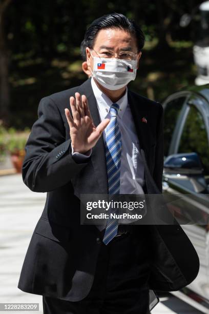 Joseph Wu, Minister of the Ministry of Foreign Affairs of Taiwan Greeting the people at his arrival at National Chengchi University of Taipei,...