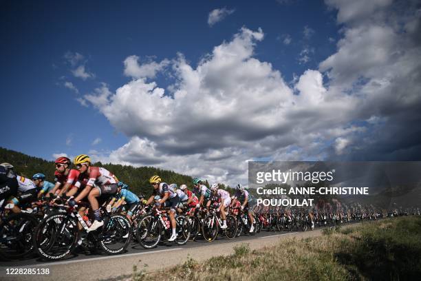 The pack rides during the 3rd stage of the 107th edition of the Tour de France cycling race, 198 km between Nice and Sisteron, on August 31, 2020.
