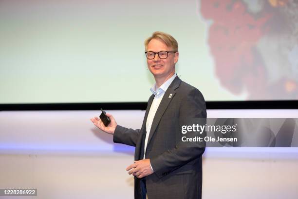 Bo Øksnebjerg, Secretary General at the Danish WWF speaks during disclosure of a new partnership agreement between the Danish WWF and VELUX on August...