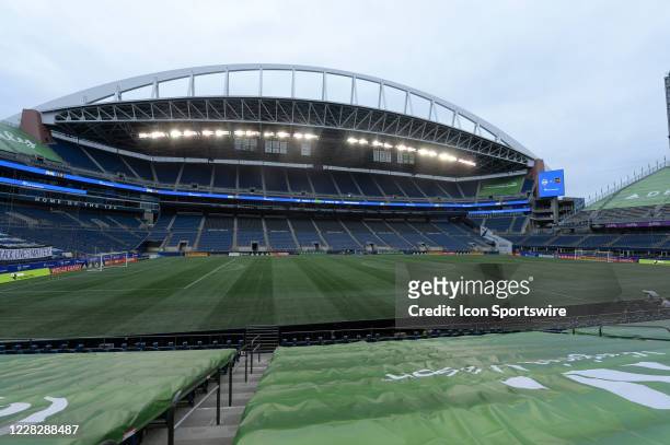Due to COVID-19 restrictions in Washington State, an empty Century Link Field has no fans in attendance for an MLS match between LA FC and the...