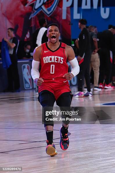 Westbrook Rockets Russell Westbrook of the Houston Rockets yells pregame for the game ...