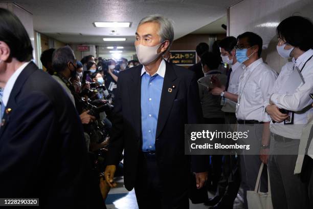 Nobuteru Ishihara, a former secretary general of the Liberal Democratic Party , arrives for a LDP general council at the party's headquarters in...
