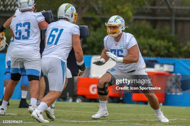 Los Angeles Chargers guard Forrest Lamp during the Los Angeles Chargers training camp on August 31, 2020 at Jack Hammet Sport Complex in Costa Mesa,...