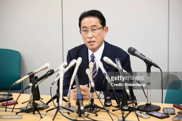 Fumio Kishida, chairman of the Policy Research Council at the Liberal Democratic Party , speaks as he announces his candidacy for the LDP...