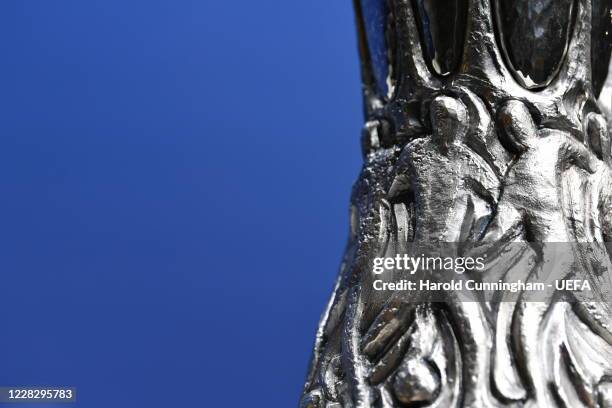 Detailed view of the UEFA Europa League trophy during the UEFA Europa League 2020/21 Third Qualifying Round Draw at the UEFA headquarters, The House...