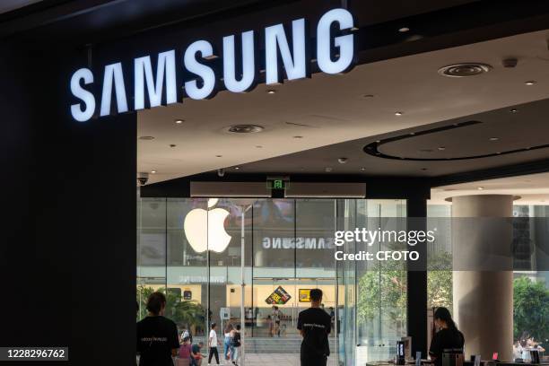 Samsung and Apple flagship stores. Shanghai, China, 31 August 2020.-