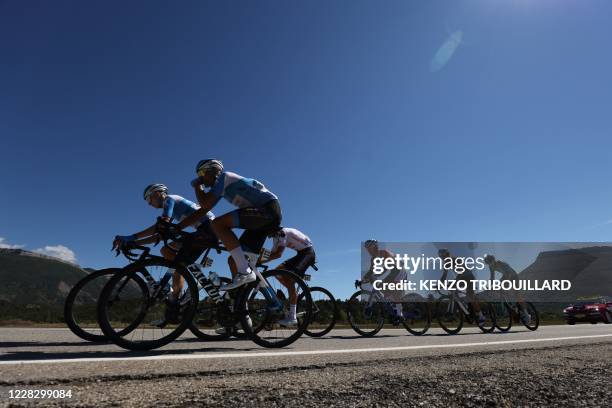 Team Israel Academy rider Latvia's Krists Neilands, Team Israel Academy rider Germany's Nils Politt, Team Sunweb rider Belgium's Tiesj Benoot, Team...