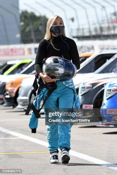 Natalie Decker Niece Motorsports Chevrolet Silverado walks down pit lane before the start of the NASCAR Gander RV & Outdoors Truck Series iHeart 200...