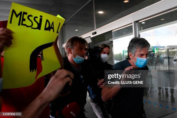 Jorge Messi, father and agent of Lionel Messi arrives at the Barcelona airport on September 02, 2020. - Lionel Messi boycotted Barcelona's first...