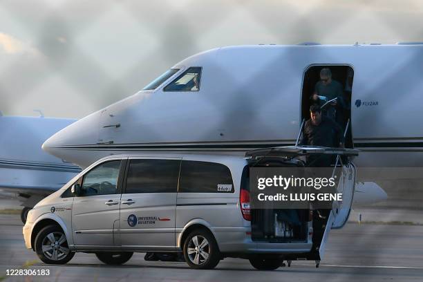 Jorge Messi, father and agent of Lionel Messi arrives at the Barcelona airport on September 02, 2020. - Lionel Messi boycotted Barcelona's first...
