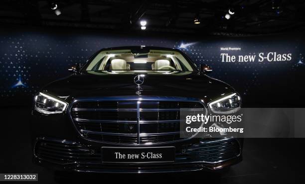 Mercedes S500 luxury combustion engine sedan sits on display following unveiling at the Mercedes-Benz AG Factory 56, operated by Daimler AG, in...