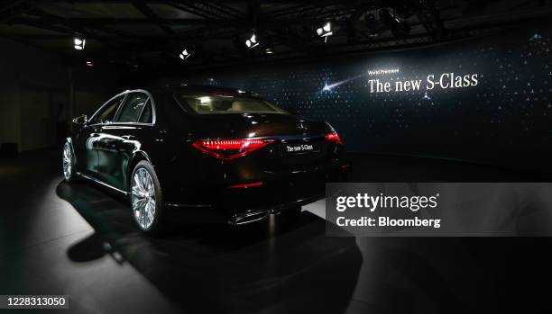 Mercedes S500 luxury combustion engine sedan sits on display following unveiling at the Mercedes-Benz AG Factory 56, operated by Daimler AG, in...