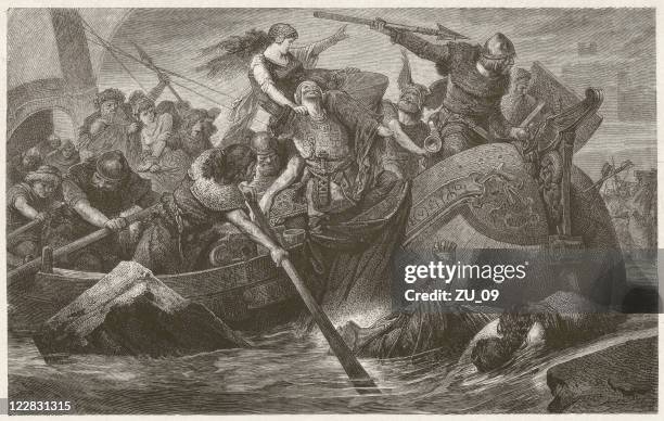 viking raid-von hermann vogel, veröffentlichte im jahr 1881 - viking stock-grafiken, -clipart, -cartoons und -symbole