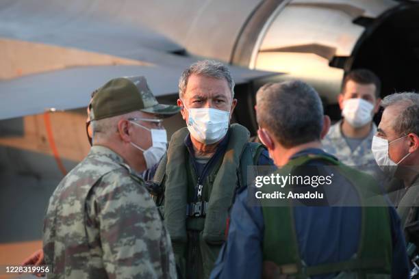 Aircrafts of Turkey fly over Canakkale Martyrs' Monument as Minister of National Defence of Turkey, Hulusi Akar attends the opening of the new flight...