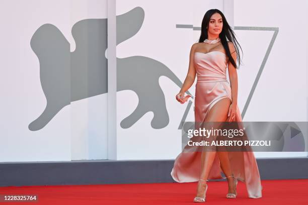 Argentinian-Spanish model and actress Georgina Rodriguez arrives for the screening of the film "The Human Voice" presented out of competition on the...