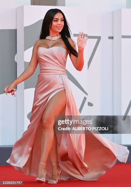 Argentinian-Spanish model and actress Georgina Rodriguez arrives for the screening of the film "The Human Voice" presented out of competition on the...