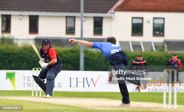 Dublin , Ireland - 3 September 2020; Gary Wilson of Northern Knights plays a shot from Tyrone Kane of Leinster Lightning during the Test Triangle...