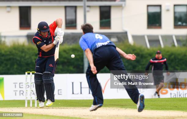 Dublin , Ireland - 3 September 2020; Gary Wilson of Northern Knights plays a shot from Tyrone Kane of Leinster Lightning during the Test Triangle...