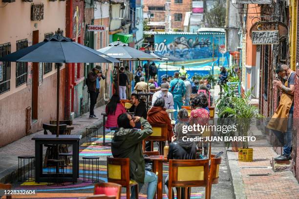 Picture taken in the Chorro de Quevedo tourist area in Bogota on September 3, 2020 amid the COVID-19 novel coronavirus pandemic. Bogota, the focus of...