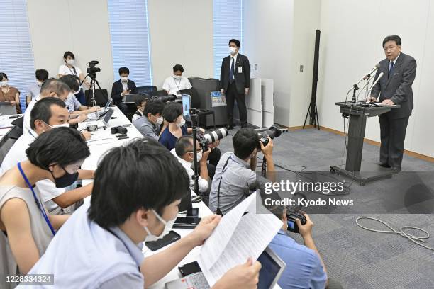 Yukio Edano , head of the Constitutional Democratic Party of Japan, holds a press conference in Tokyo on Sept. 4 to announce his candidacy for...