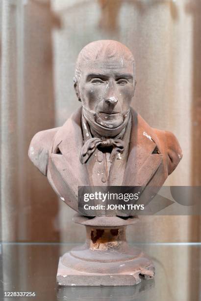 Bust of Mayor Pierre David is pictured at the city's Museum of Fine Arts on September 3 in Vervier. - An ornate fountain in Verviers, eastern...
