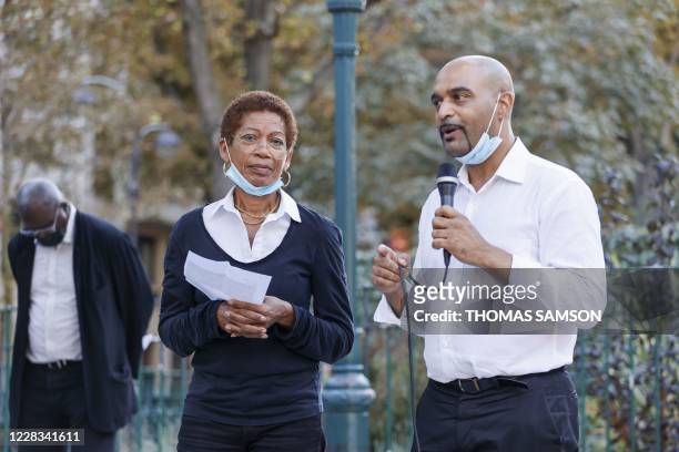 French former Minister for the Overseas Territories and MP George Pau-Langevin stands next to Head of SOS Racisme anti-racist NGO Dominique Sopo...