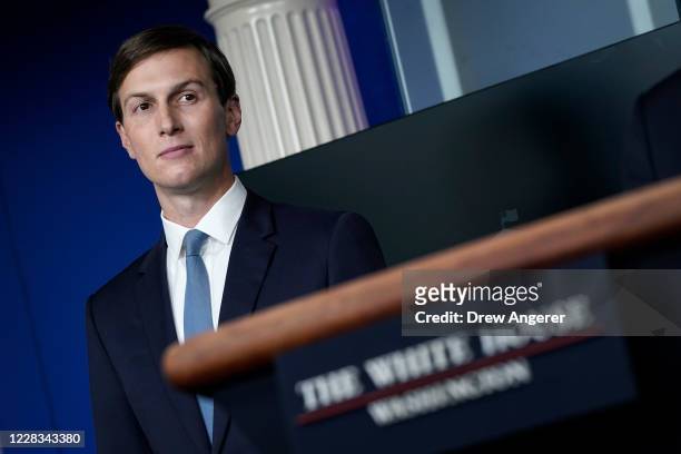 Senior Advisor to the President Jared Kushner participates in a press briefing at the White House on September 4, 2020 in Washington, DC. The...